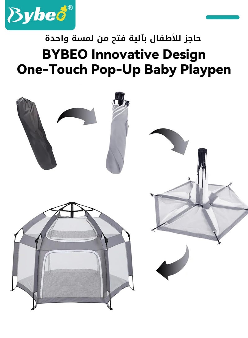 Bybeo Baby Playpen Fence, Portable Toddler Outdoor Playpen with Playmat and Storage Bag, Kids Activity Center, Foldable Pop Up Play Tent for Home, Park, Beach or Camping, No Installation Required, 135*110CM - Image 4